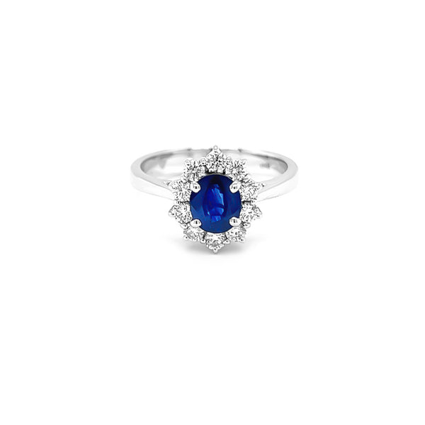 NEW ITALIAN ART 18CT WHITE GOLD THAI SAPPHIRE AND DIAMOND DRESS RING (Image 2)