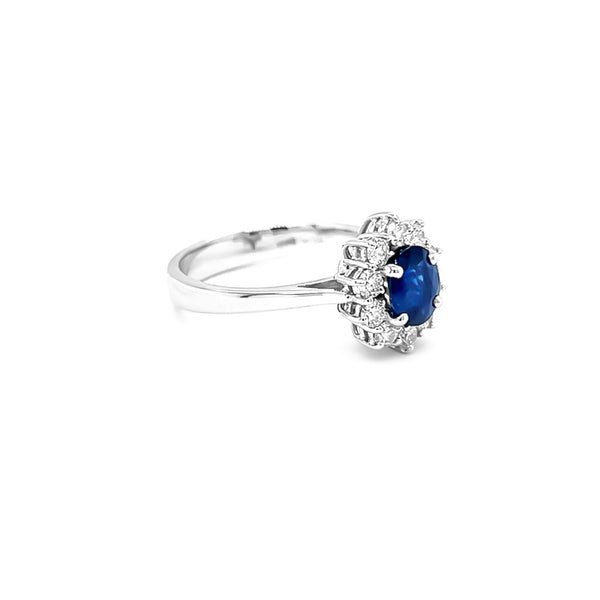 NEW ITALIAN ART 18CT WHITE GOLD THAI SAPPHIRE AND DIAMOND DRESS RING (Image 3)