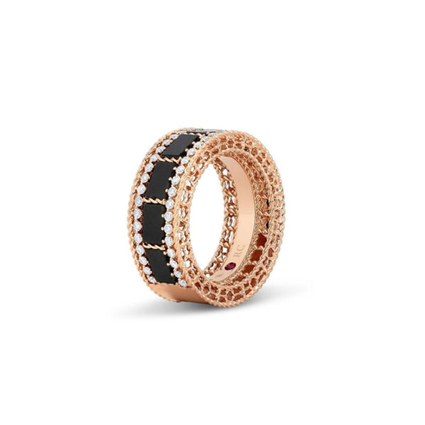 ROBERTO COIN ART DECO ROSE GOLD, BLACK JADE & DIAMOND RING (Image 1)