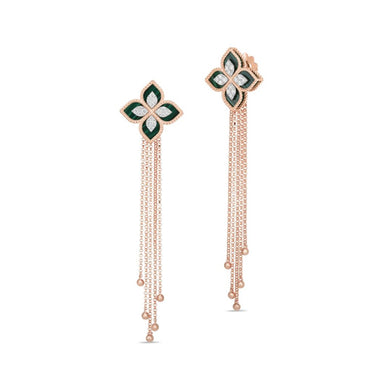 ROBERTO COIN PRINCESS FLOWER 18CT ROSE GOLD BLACK JADE & DIAMOND DETACHABLE  DROP EARRINGS