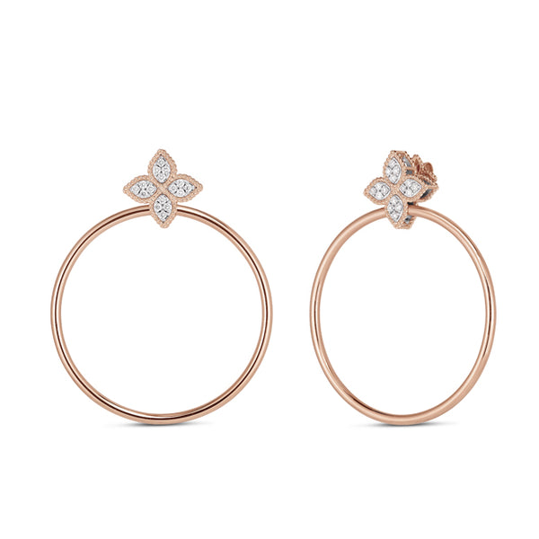 ROBERTO COIN PRINCESS FLOWER 18CT ROSE & WHITE GOLD DIAMOND HOOP EARRINGS (Image 1)