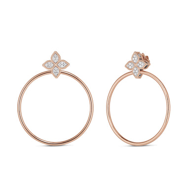 ROBERTO COIN PRINCESS FLOWER 18CT ROSE & WHITE GOLD DIAMOND HOOP EARRINGS