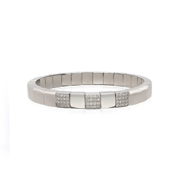 DEMEGLIO SCACCO ORO POLISHED 18CT WHITE GOLD AND DIAMOND STRETCH BRACELET (Image 1)