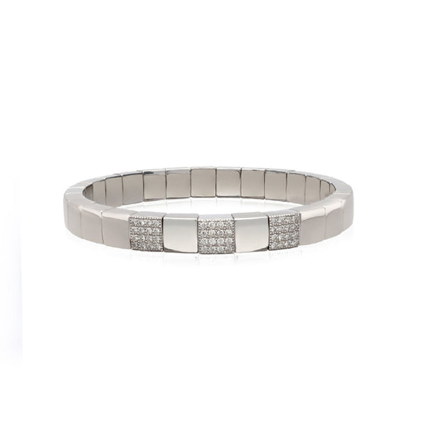 DEMEGLIO SCACCO ORO POLISHED 18CT WHITE GOLD AND DIAMOND STRETCH BRACELET (Image 1)