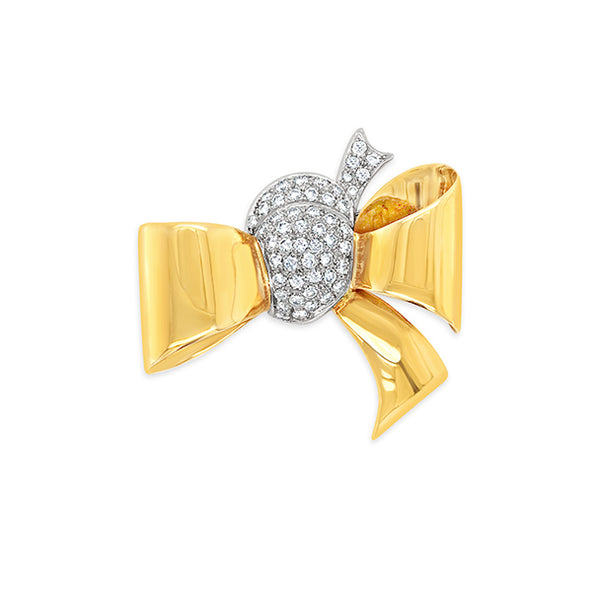 'BOW' 18CT YELLOW GOLD AND 18CT WHITE GOLD DIAMOND SET BROOCH (Image 1)