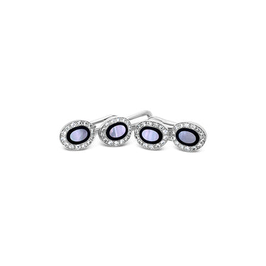 EMIL KRAUS 18CT WHITE GOLD MOTHER OF PEARL, BLACK ONYX AND DIAMOND DRESS STUDS