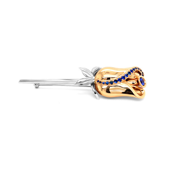 'ROSE' 18CT ROSE GOLD AND 18CT WHITE GOLD TANZANITE AND CEYLON SAPPHIRE LAPEL PIN (Image 1)