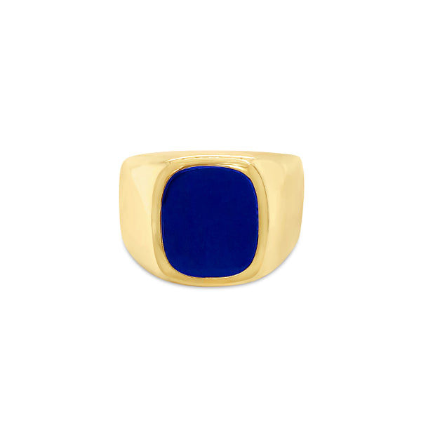 18CT YELLOW GOLD LAPIS LAZULI GENTS SIGNET RING - POLISHED SURFACE (Image 1)