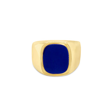 18CT YELLOW GOLD LAPIS LAZULI GENTS SIGNET RING - POLISHED SURFACE