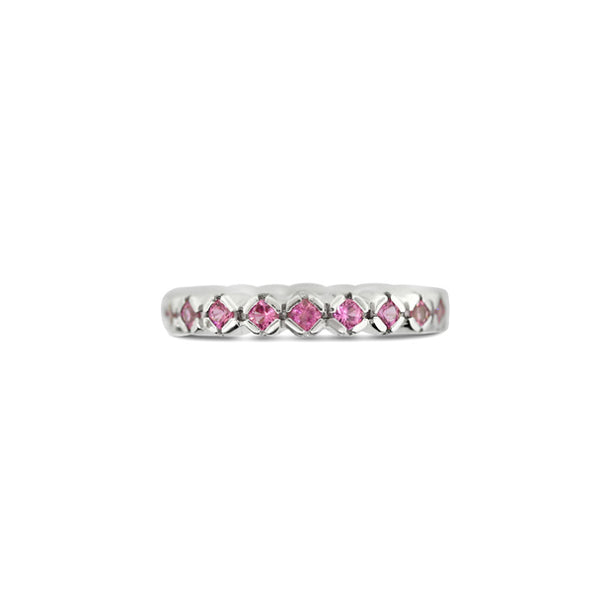 18CT WHITE GOLD PINK SAPPHIRE ETERNITY BAND (Image 1)