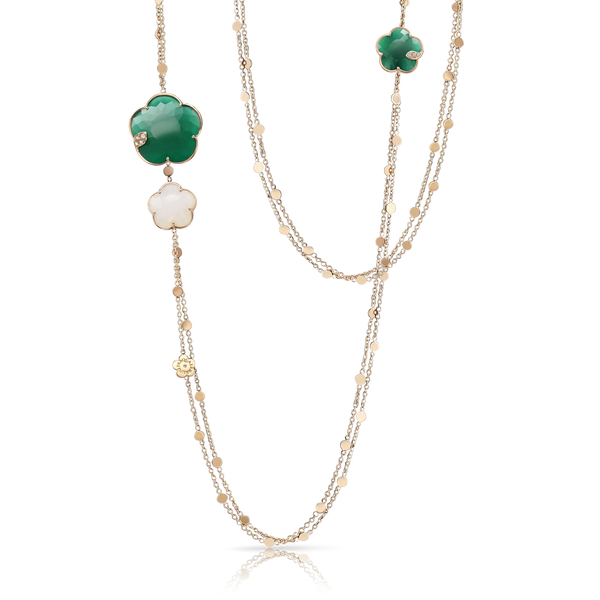 PASQUALE BRUNI TON JOLI 18CT ROSE GOLD NECKLACE WITH WHITE & GREEN AGATE & WHITE & CHAMPAGNE DIAMONDS (Image 1)