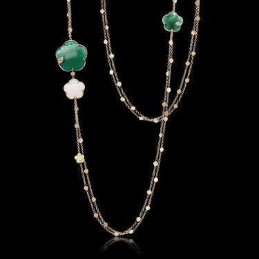 PASQUALE BRUNI TON JOLI 18CT ROSE GOLD NECKLACE WITH WHITE & GREEN AGATE & WHITE & CHAMPAGNE DIAMONDS