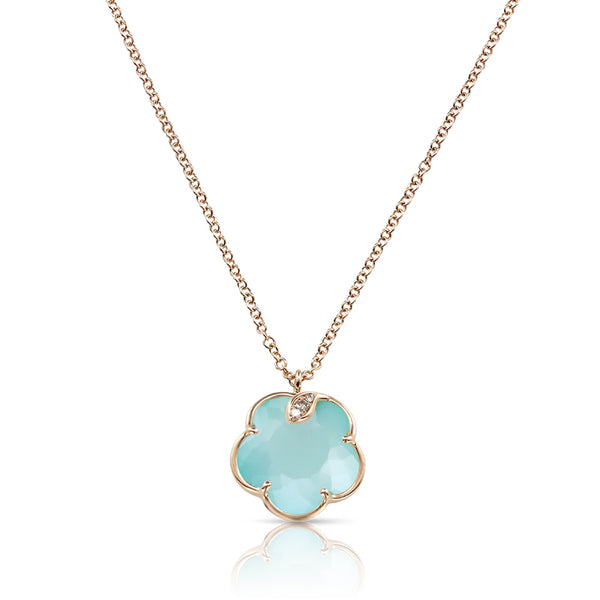 PASQUALE BRUNI PETIT JOLI 18CT ROSE GOLD TURQUOISE SEA MOON GEM & WHITE MOONSTONE DOUBLET DIAMOND NECKLACE (Image 1)