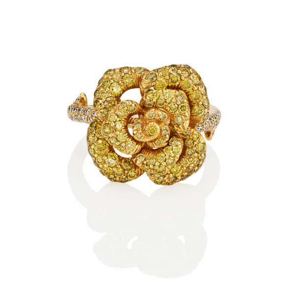 'ROSE' RING IN 18CT YELLOW GOLD WITH YELLOW AND WHITE DIAMONDS (Image 1)