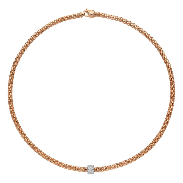 FOPE "SOLO" 18CT ROSE & WHITE GOLD PAVE SET DIAMOND RHONDEL NECKLACE 43CM (Image 1)