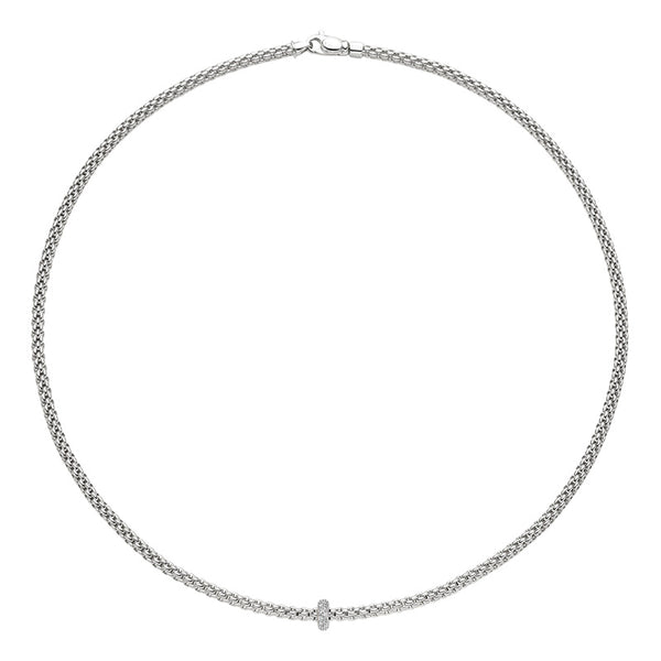 FOPE "PRIMA" 18ct WHITE GOLD PAVE SET DIAMOND RHONDEL WHITE GOLD NECKLACE 43CM (Image 1)
