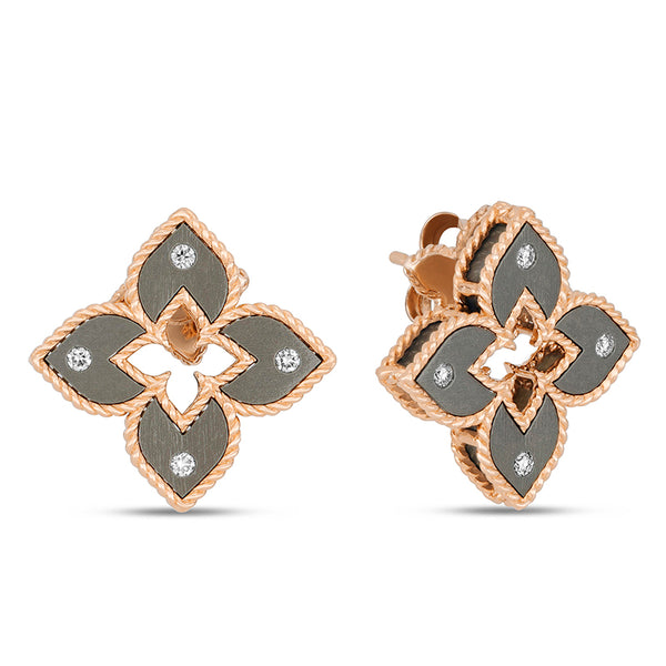 "VENETIAN PRINCESS" 18ct ROSE GOLD & TITANIUM ROUND BRILLIANT CUT DIAMOND EARRINGS (Image 1)