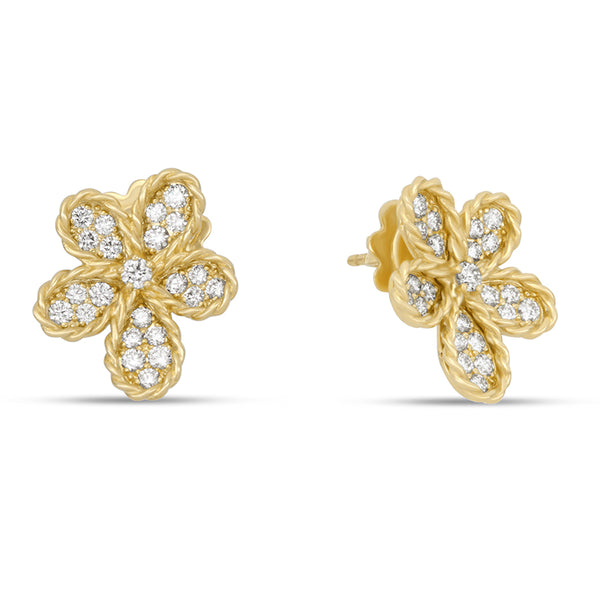 ROBERTO COIN JASMINE 18CT YELLOW GOLD DIAMOND EARRINGS (Image 1)