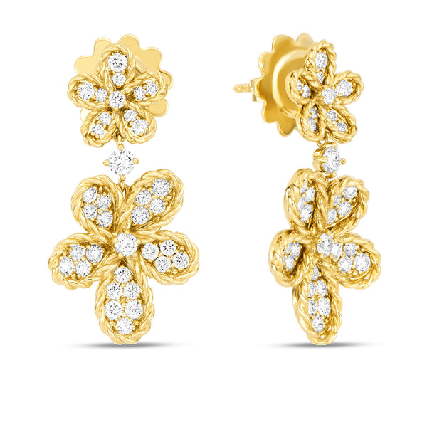 ROBERTO COIN JASMINE 18CT YELLOW GOLD DIAMOND EARRINGS (Image 1)