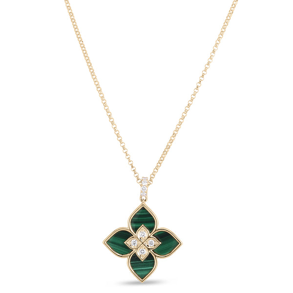 "VENETIAN PRINCESS" 18ct ROSE GOLD MALACHITE & ROUND BRILLIANT CUT DIAMOND NECKLACE (Image 1)