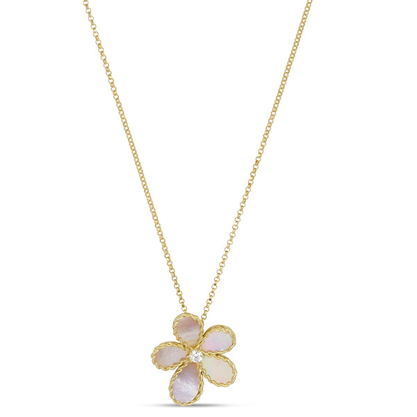 ROBERTO COIN JASMINE 18CT YELLOW GOLD DIAMOND & MOTHER OF PEARL NECKLACE (Image 1)