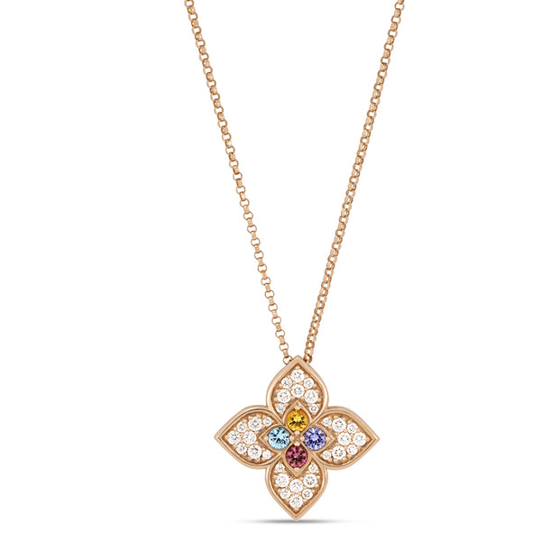 "VENETIAN PRINCESS" 18ct ROSE GOLD DIAMOND, TANZANITE, TOPAZ, RUBELLITE, CITRINE & RUBY NECKLACE (Image 1)