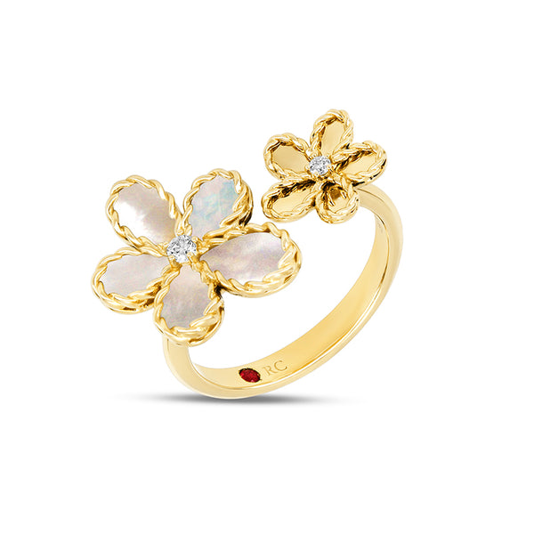 "JASMINE" 18ct YELLOW GOLD MOTHER OF PEARL & DIAMOND RUBY RING (Image 1)