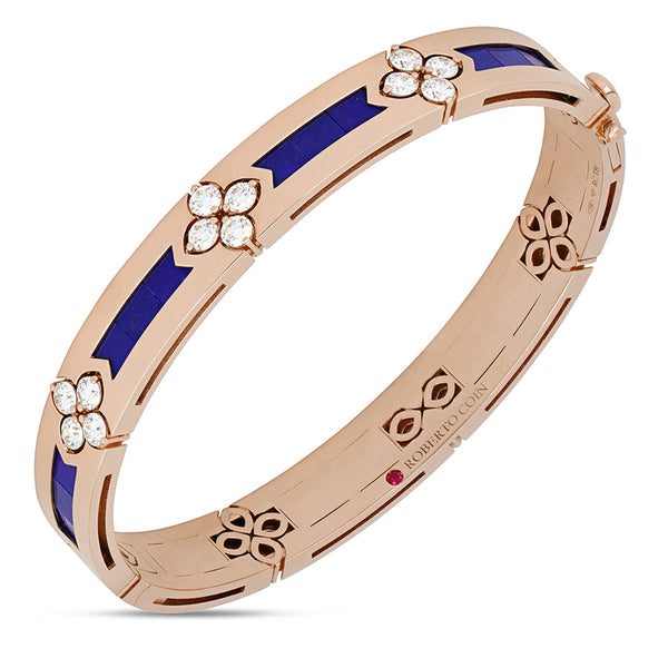 ROBERTO COIN "LOVE IN VERONA" 18ct ROSE GOLD BLUE LAPIS & DIAMOND BANGLE 46 X 56MM (Image 1)