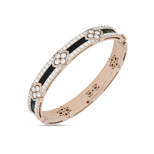 ROBERTO COIN 'LOVE IN VERONA' 18CT ROSE GOLD BLACK JADE & DIAMOND BANGLE (Image 1)