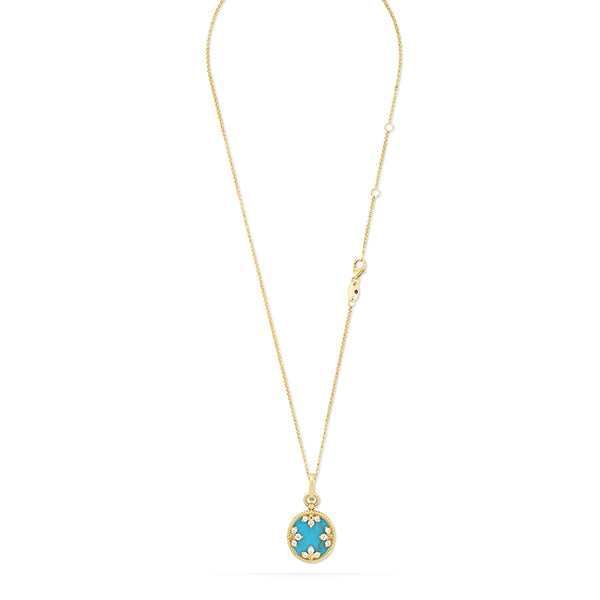 ROBERTO COIN VENETIAN MEDALLIONS 18CT YELLOW GOLD DIAMOND, TURQUOISE & RUBY NECKLACE (Image 2)