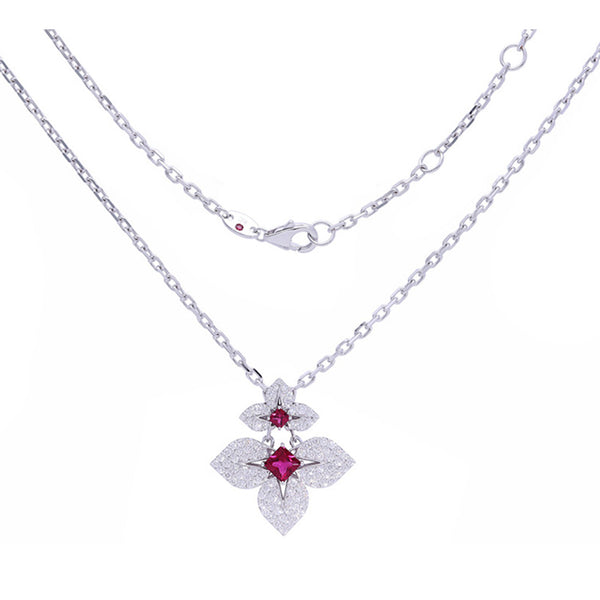 ROBERTO COIN PRINCESS STAR 18CT WHITE GOLD RUBELLITE & DIAMOND NECKLACE (Image 1)