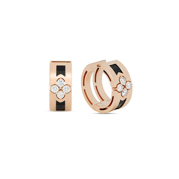 ROBERTO COIN 'LOVE IN VERONA' 18CT ROSE GOLD BLACK JADE & DIAMOND EARRINGS (Image 1)