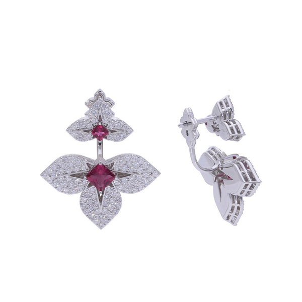 ROBERTO COIN PRINCESS STAR 18CT WHITE GOLD DIAMOND & RUBELLITE DROP EARRINGS (Image 1)