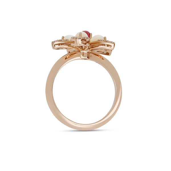 ROBERTO COIN TIARE 18CT ROSE GOLD DIAMOND, MOTHER OF PEARL, RUBELLITE & RUBY RING (Image 2)