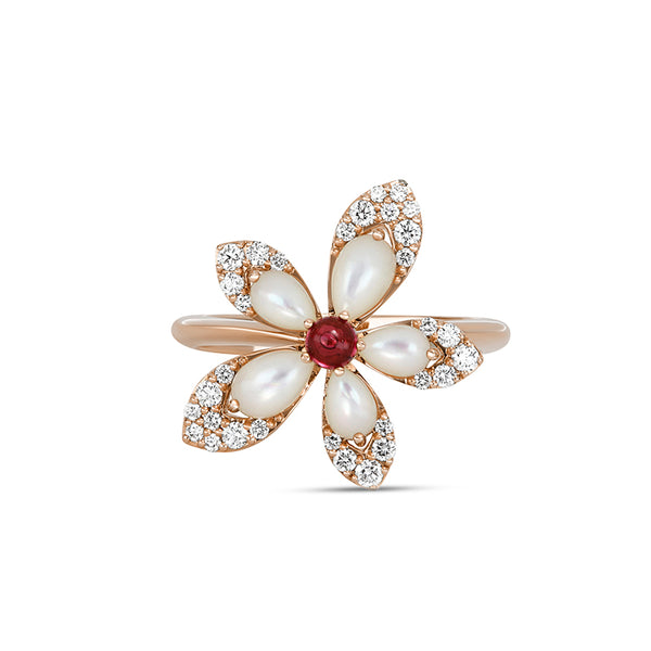 ROBERTO COIN TIARE 18CT ROSE GOLD DIAMOND, MOTHER OF PEARL, RUBELLITE & RUBY RING (Image 3)