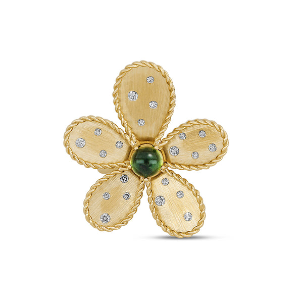 ROBERTO COIN JASMINE 18CT YELLOW GOLD GREEN TOURMALINE & DIAMOND RUBY RING (Image 2)