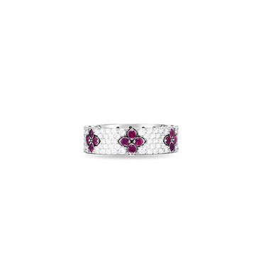 ROBERTO COIN LOVE IN VERONA DIAMOND AND RUBY, 18CT WHITE GOLD RING