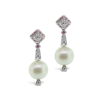 ARGYLE PINK DIAMONDS, SOUTH SEA PEARL AND WHITE DIAMOND DROP EARRINGS