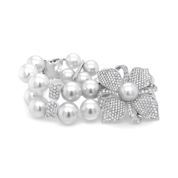 BESPOKE 'FRANGIPANI' PEARL AND DIAMOND BRACELET (Image 2)
