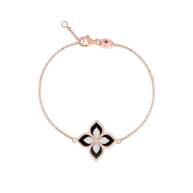 ROBERTO COIN PRINCESS FLOWER 18CT ROSE GOLD BLACK JADE & DIAMOND BRACELET