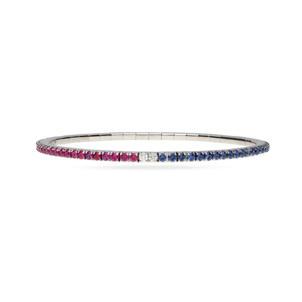 DEMEGLIO 'EXTENSIBLE PEPSI' 18CT WHITE GOLD SAPPHIRE, RUBY AND DIAMOND BRACELET (Image 1)