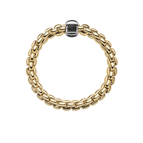 FOPE 'EKA' 18CT YELLOW GOLD AND 18CT WHITE GOLD BLACK DIAMOND RHONDEL FLEXIBLE BRACELET (Image 2)