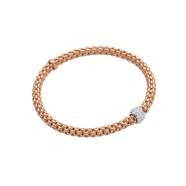 FOPE "SOLO" 18CT ROSE & WHITE GOLD PAVE SET DIAMOND RHONDEL FLEXIT BRACELET SIZE MEDIUM (Image 1)