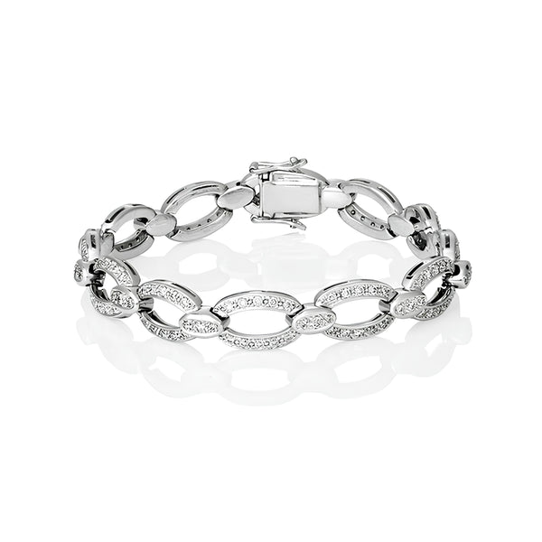 18CT WHITE GOLD DIAMOND SET OVAL LINK BRACELET (Image 1)