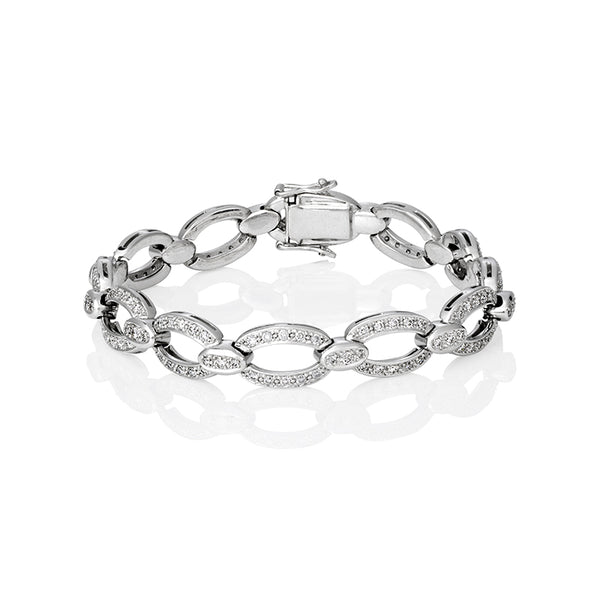 18CT WHITE GOLD DIAMOND SET OVAL LINK BRACELET (Image 1)