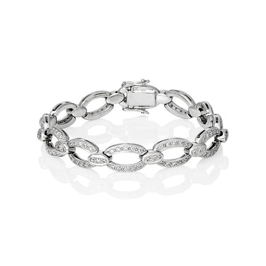 18CT WHITE GOLD DIAMOND SET OVAL LINK BRACELET