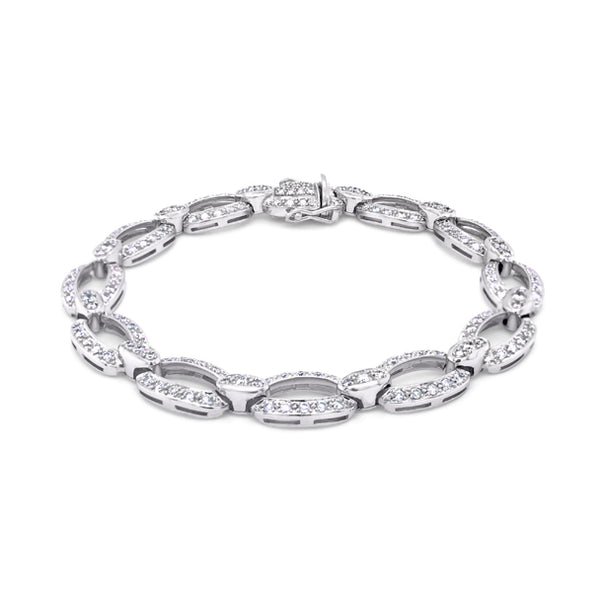 18CT WHITE GOLD DIAMOND SET OVAL LINK BRACELET (Image 1)