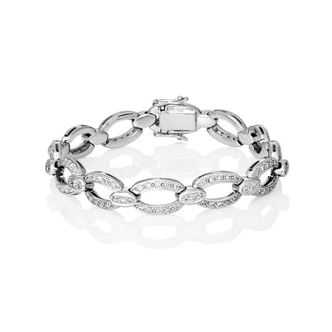 18CT WHITE GOLD DIAMOND SET OVAL LINK BRACELET