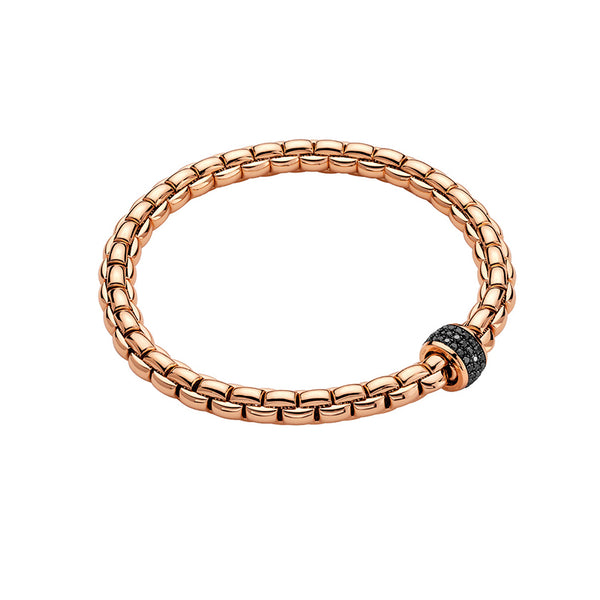 FOPE "EKA" 18ct  ROSE GOLD PAVE BLACK DIAMOND RONDEL FLEXIBLE BRACELET LARGE SIZE (Image 1)