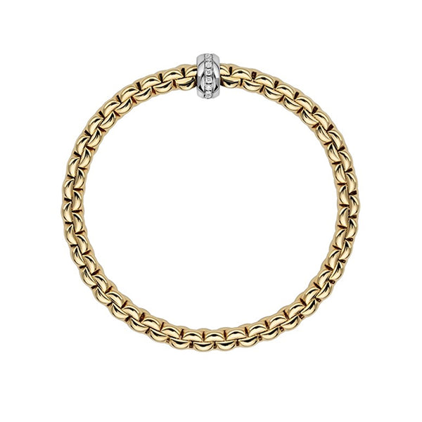 FOPE "EKA" 18CT YELLOW & WHITE GOLD DIAMOND PAVE RHONDEL FLEX'IT BRACELET MEDIUM SIZE (Image 3)